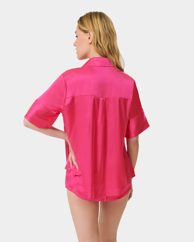 Victoria's Secret Pink SS Tee Shirt + Leggings Set Fuchsia Black Logo L XL  NWT