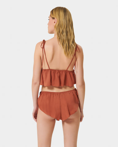 Nicole Luxury Satin Crop Cami and Short Set Baked Clay – Bluebella - US